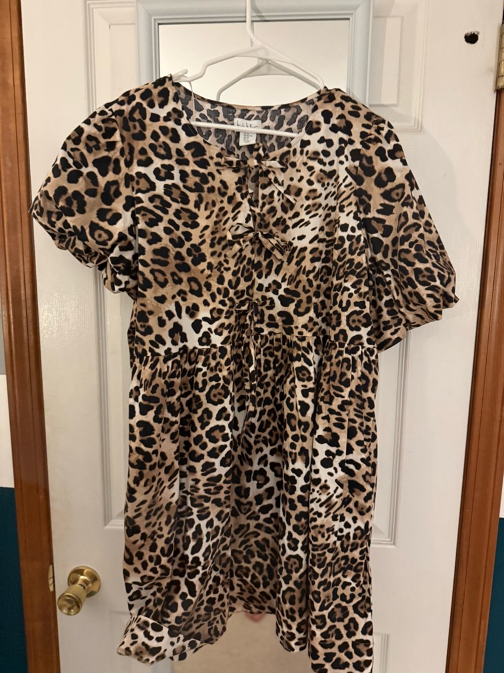 Nicole Miller Brown & Black Leopard Tie-Neck Dress